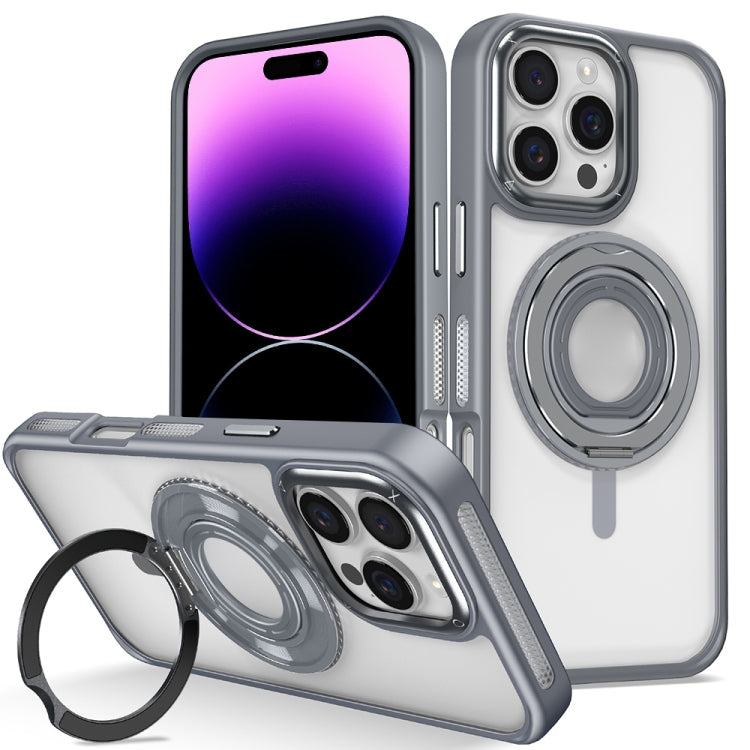 For iPhone 14 Pro Max Skin Feel Transparent 360 Degree Rotating Silicone Ring Holder Phone Case