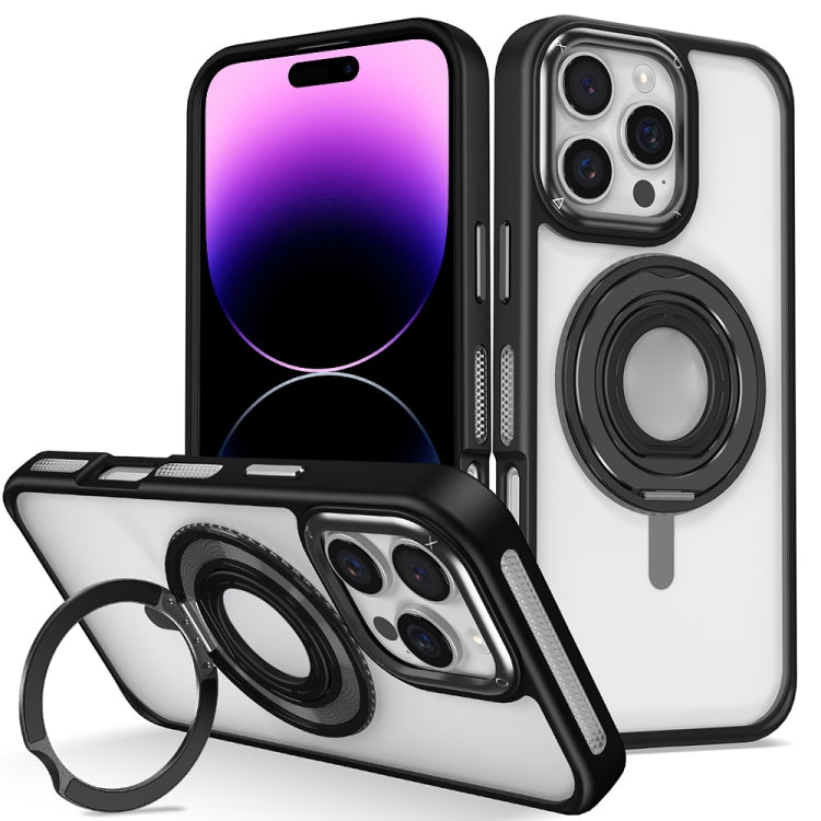 For iPhone 14 Pro Max Skin Feel Transparent 360 Degree Rotating Silicone Ring Holder Phone Case