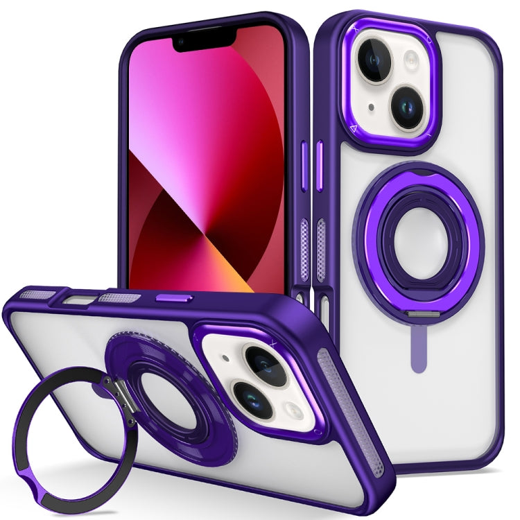 For iPhone 13 Skin Feel Transparent 360 Degree Rotating Silicone Ring Holder Phone Case