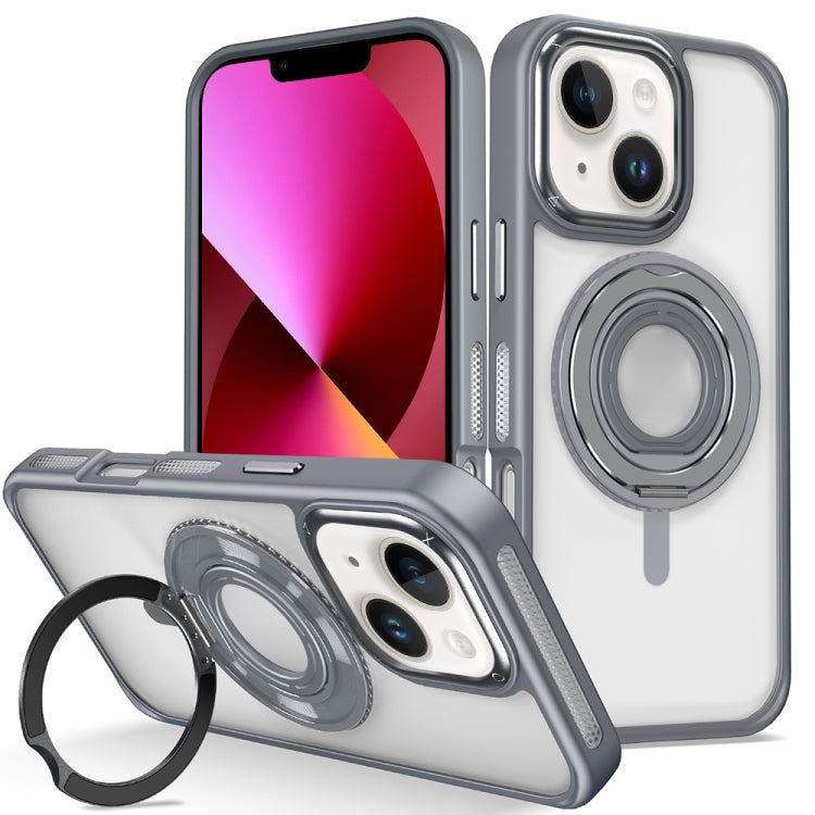 For iPhone 13 Skin Feel Transparent 360 Degree Rotating Silicone Ring Holder Phone Case
