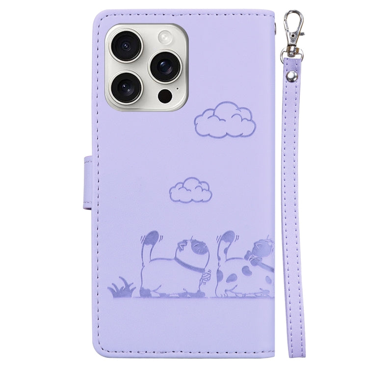 For iPhone 16 Pro Max Cute Cats RFID Leather Phone Case