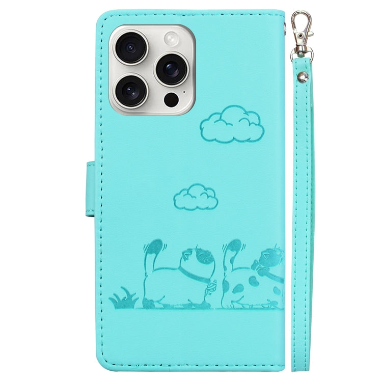 For iPhone 16 Pro Cute Cats RFID Leather Phone Case