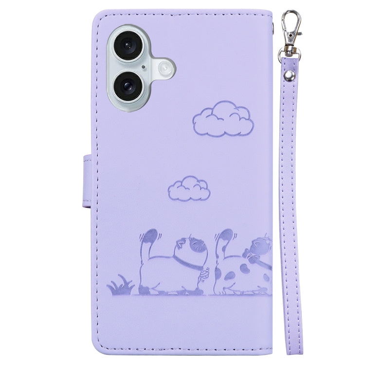 For iPhone 16 Plus Cute Cats RFID Leather Phone Case