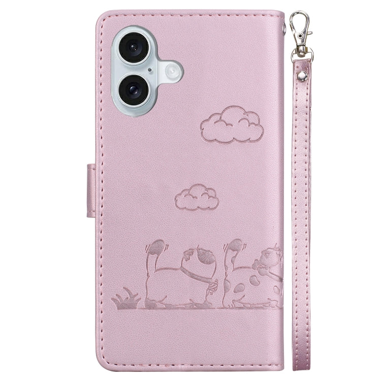 For iPhone 16 Cute Cats RFID Leather Phone Case