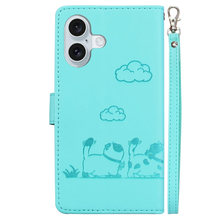 For iPhone 16 Cute Cats RFID Leather Phone Case