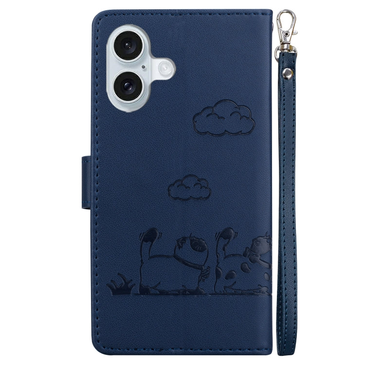For iPhone 16 Cute Cats RFID Leather Phone Case