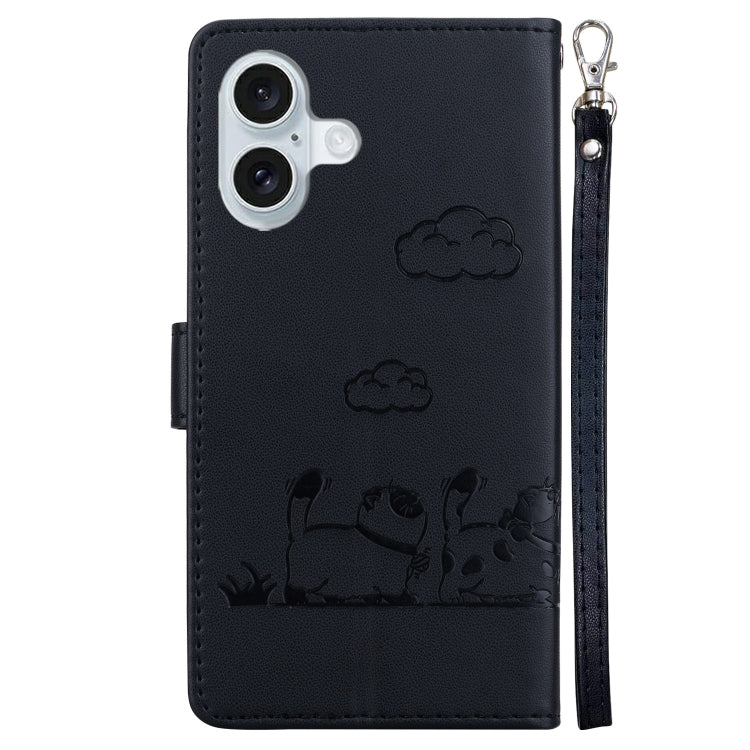 For iPhone 16 Cute Cats RFID Leather Phone Case