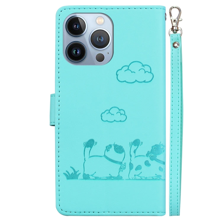 For iPhone 15 Pro Cute Cats RFID Leather Phone Case