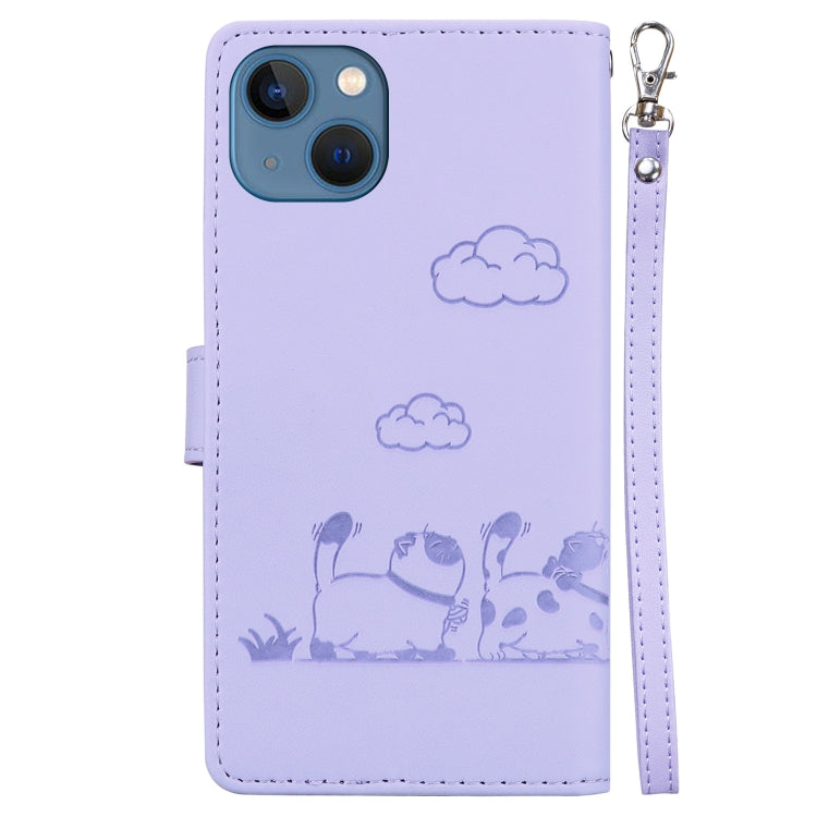 For iPhone 15 Cute Cats RFID Leather Phone Case