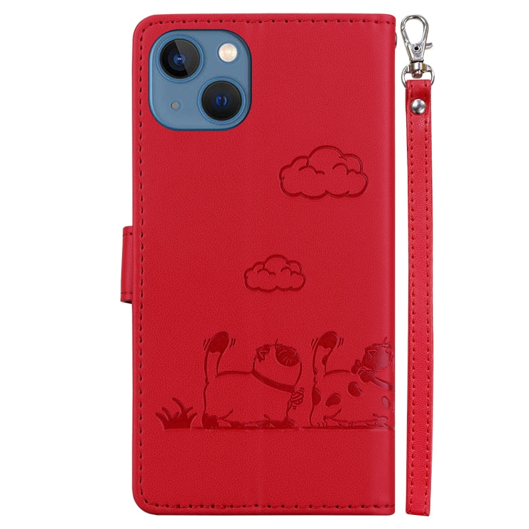 For iPhone 14 Plus Cute Cats RFID Leather Phone Case
