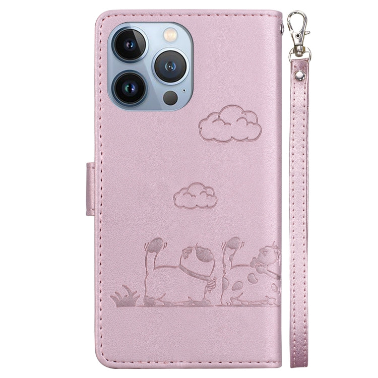 For iPhone 14 Pro Cute Cats RFID Leather Phone Case