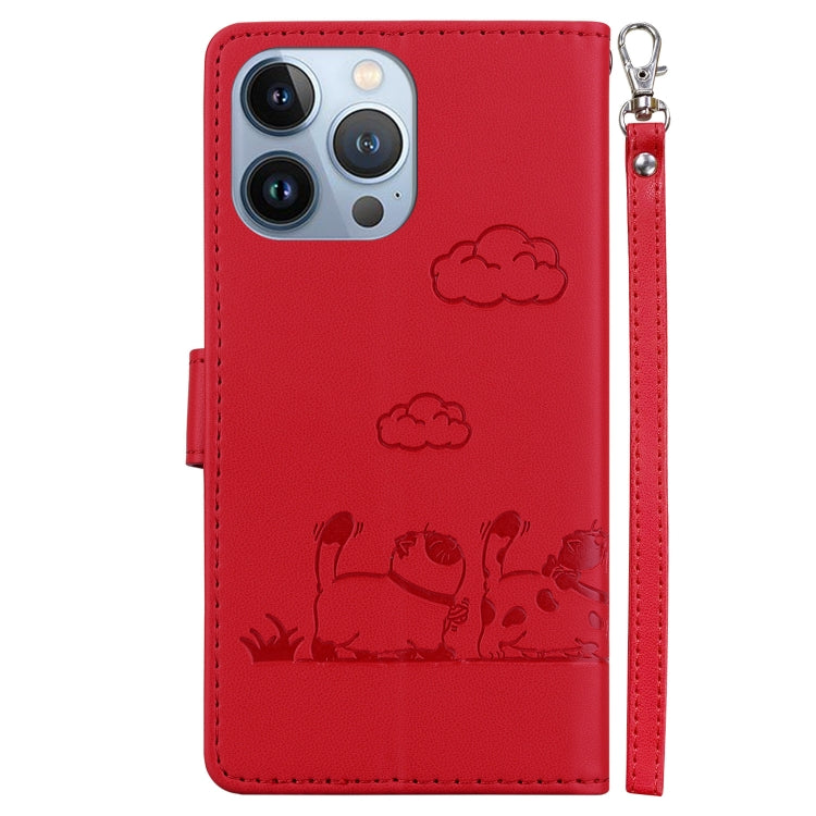 For iPhone 14 Pro Cute Cats RFID Leather Phone Case