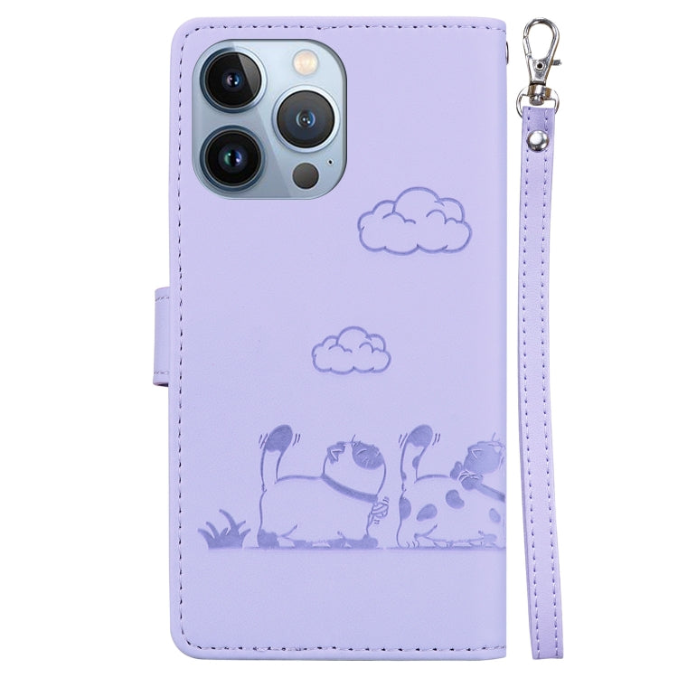 For iPhone 14 Pro Max Cute Cats RFID Leather Phone Case