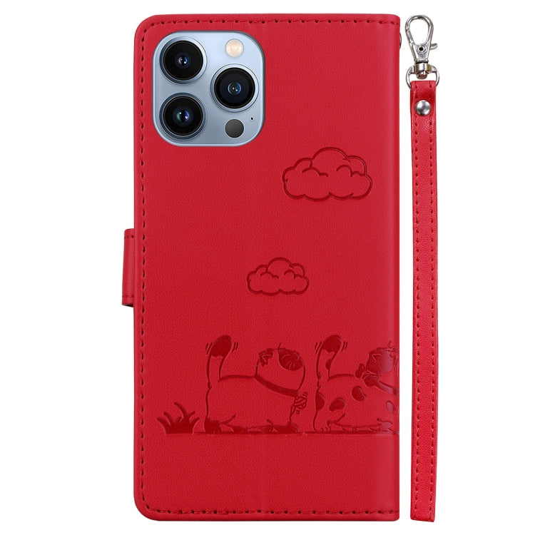 For iPhone 13 Pro Max Cute Cats RFID Leather Phone Case