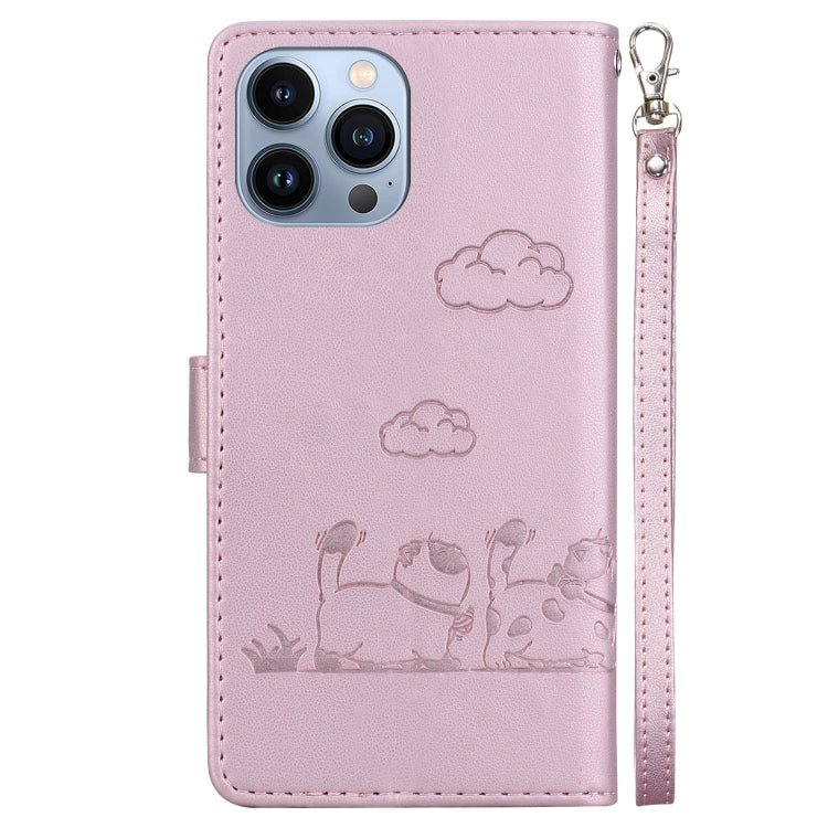For iPhone 13 Pro Cute Cats RFID Leather Phone Case