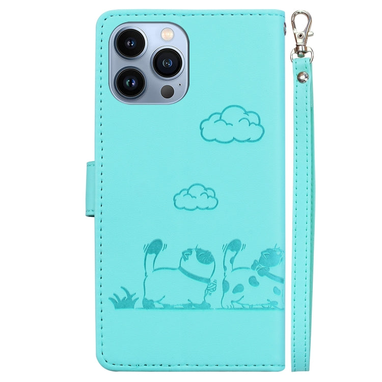 For iPhone 13 Pro Cute Cats RFID Leather Phone Case