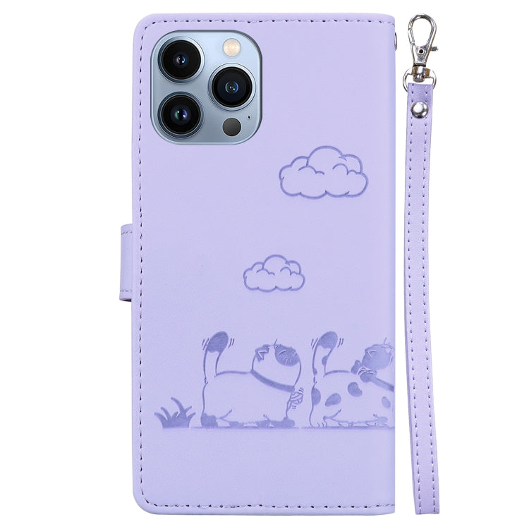 For iPhone 13 Pro Cute Cats RFID Leather Phone Case