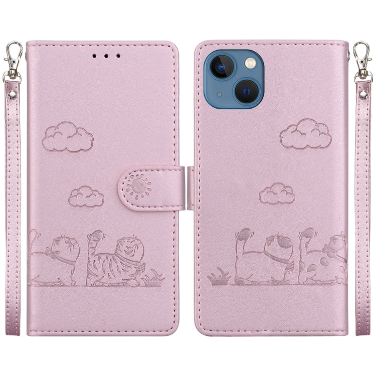 For iPhone 13 Cute Cats RFID Leather Phone Case