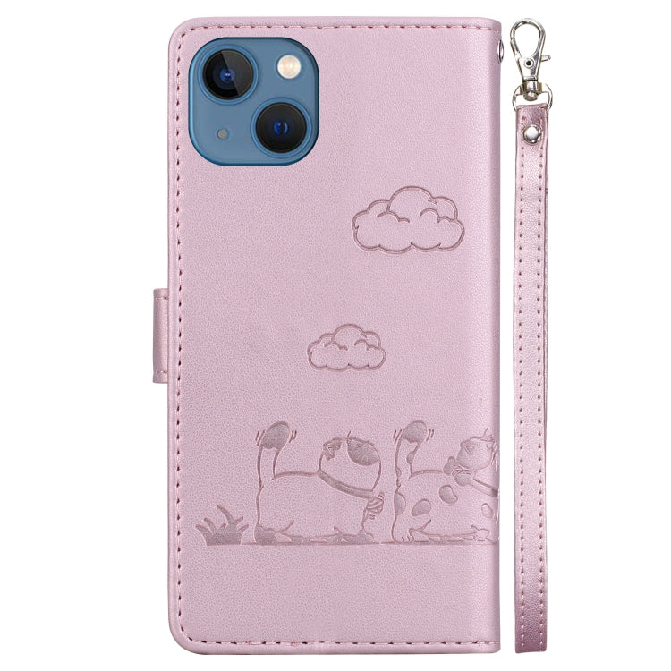 For iPhone 13 Cute Cats RFID Leather Phone Case