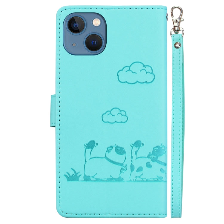 For iPhone 13 Cute Cats RFID Leather Phone Case