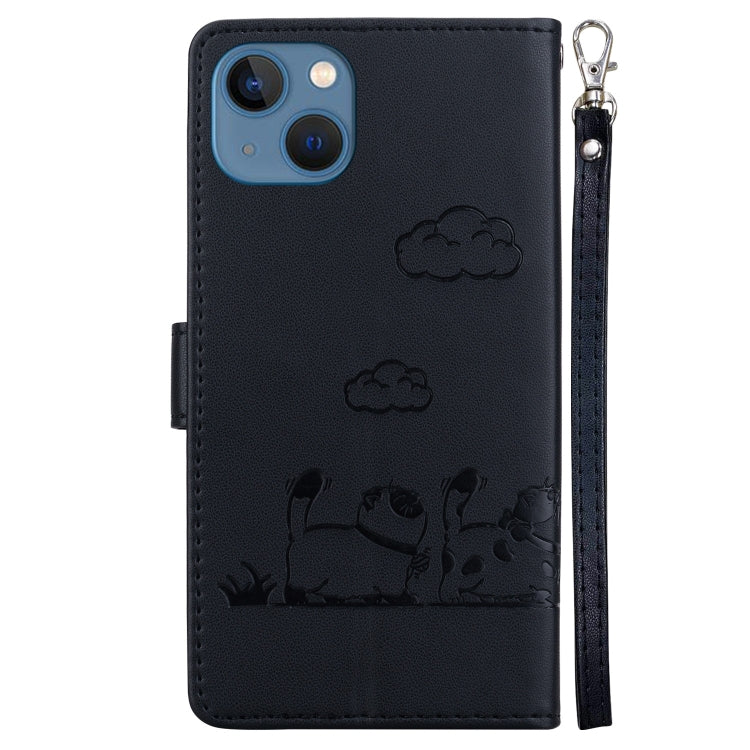 For iPhone 13 Cute Cats RFID Leather Phone Case