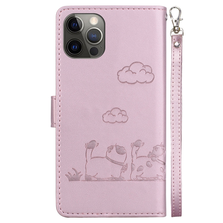 For iPhone 12 / 12 Pro Cute Cats RFID Leather Phone Case