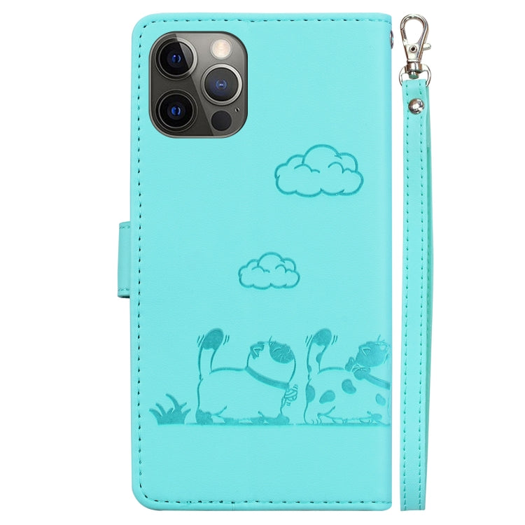 For iPhone 12 / 12 Pro Cute Cats RFID Leather Phone Case