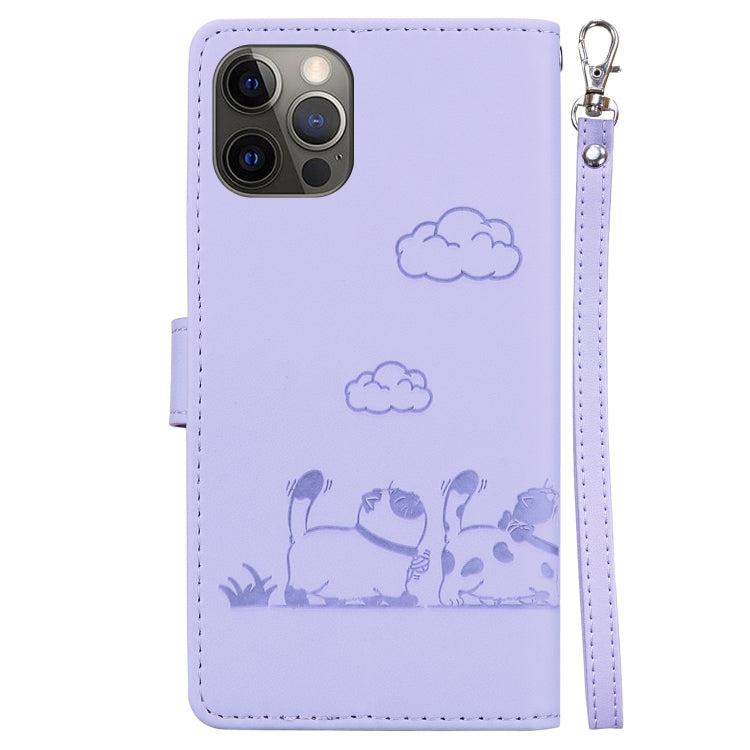 For iPhone 12 / 12 Pro Cute Cats RFID Leather Phone Case