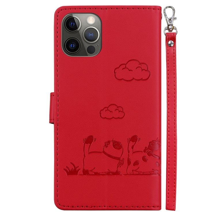 For iPhone 12 / 12 Pro Cute Cats RFID Leather Phone Case