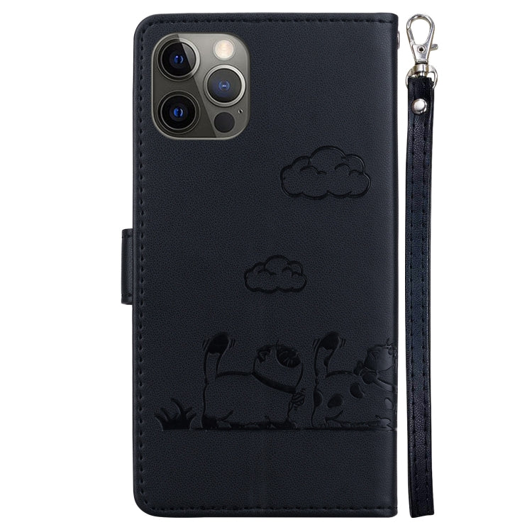 For iPhone 12 / 12 Pro Cute Cats RFID Leather Phone Case