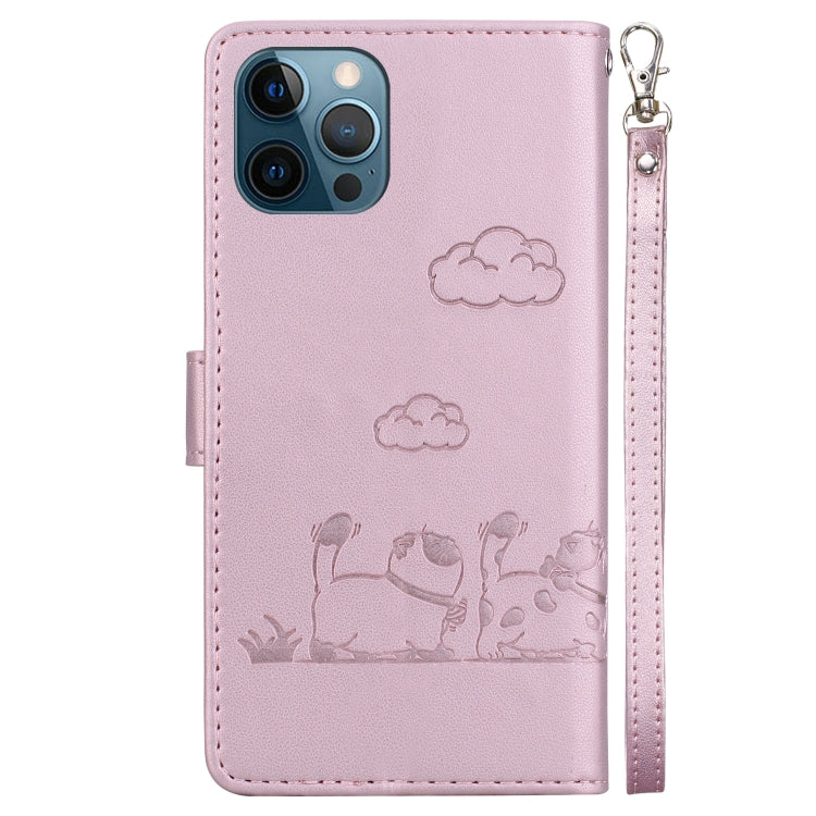 For iPhone 12 Pro Max Cute Cats RFID Leather Phone Case