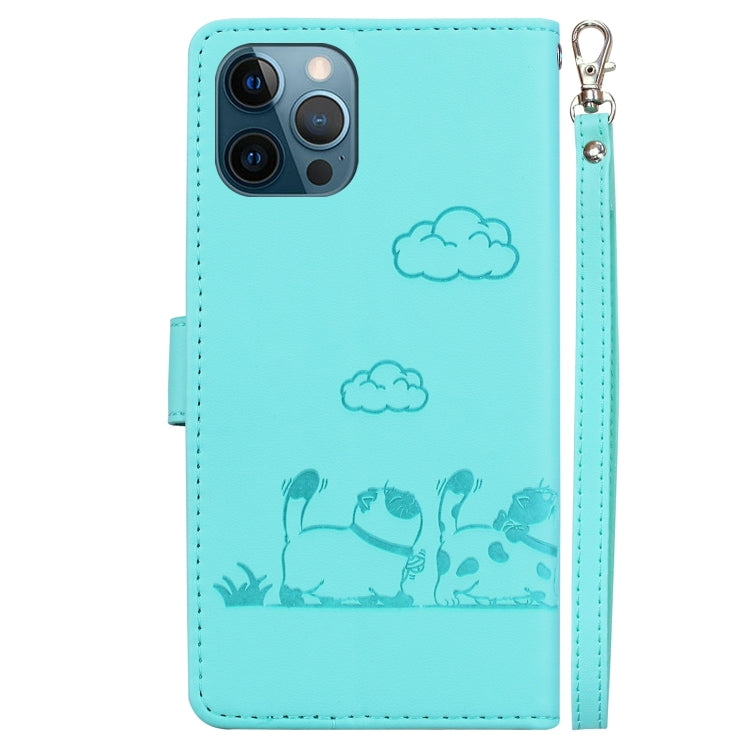 For iPhone 12 Pro Max Cute Cats RFID Leather Phone Case