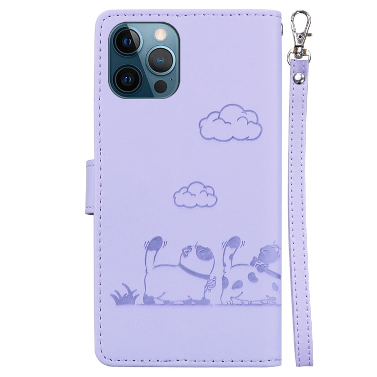 For iPhone 12 Pro Max Cute Cats RFID Leather Phone Case