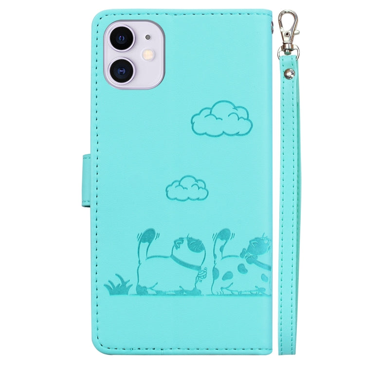 For iPhone 11 Cute Cats RFID Leather Phone Case