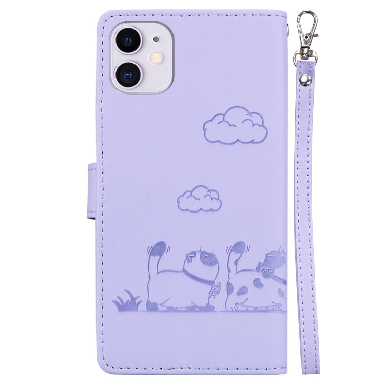 For iPhone 11 Cute Cats RFID Leather Phone Case