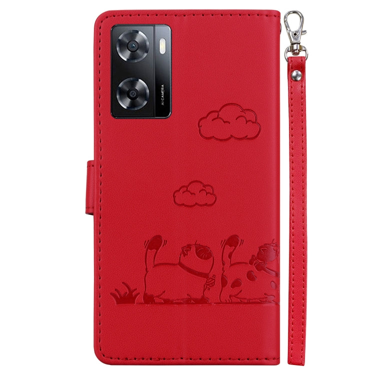 For OPPO A57 5G / A77 5G Cute Cats RFID Leather Phone Case