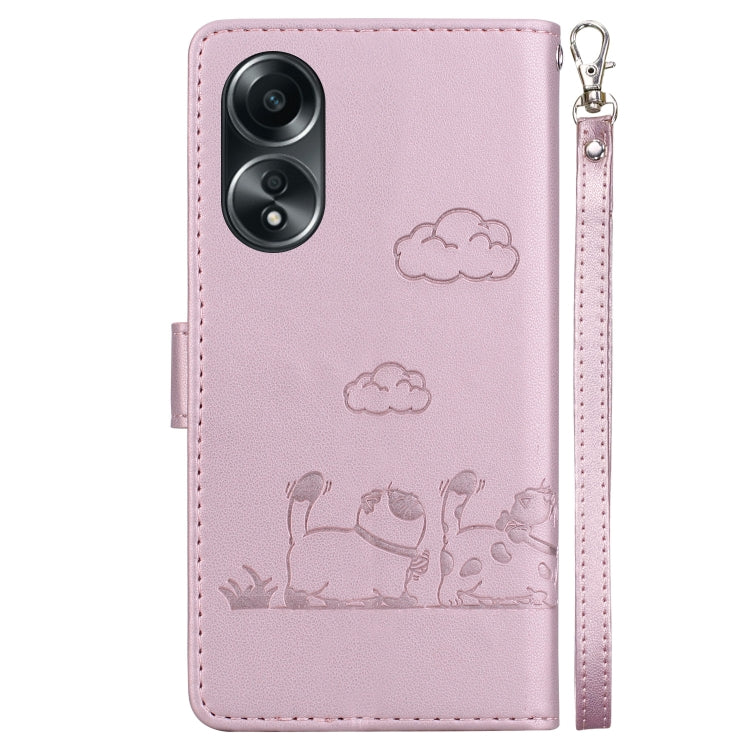 For OPPO A58 4G Cute Cats RFID Leather Phone Case