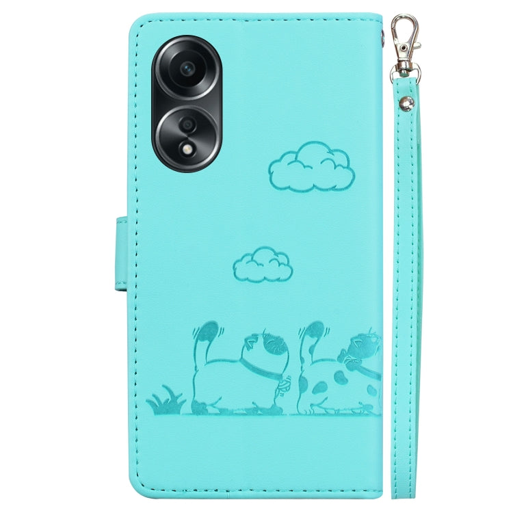 For OPPO A58 4G Cute Cats RFID Leather Phone Case