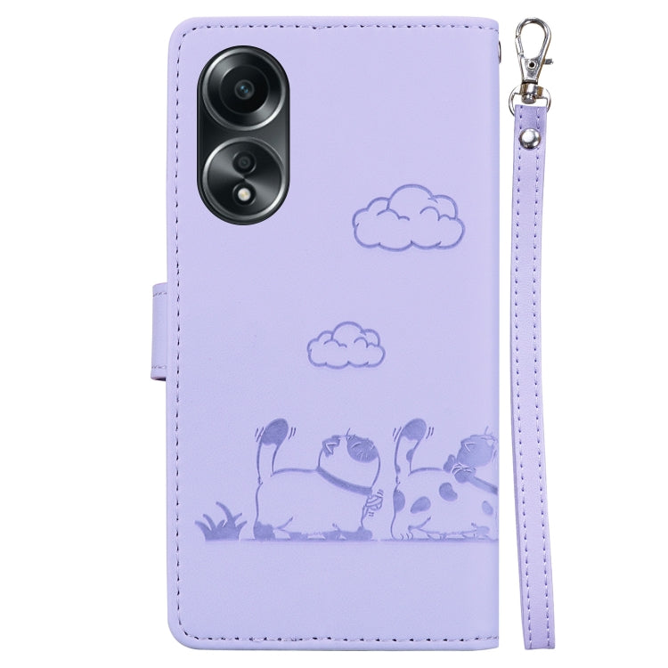 For OPPO A58 4G Cute Cats RFID Leather Phone Case