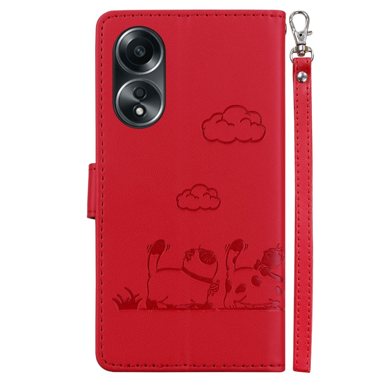 For OPPO A58 4G Cute Cats RFID Leather Phone Case