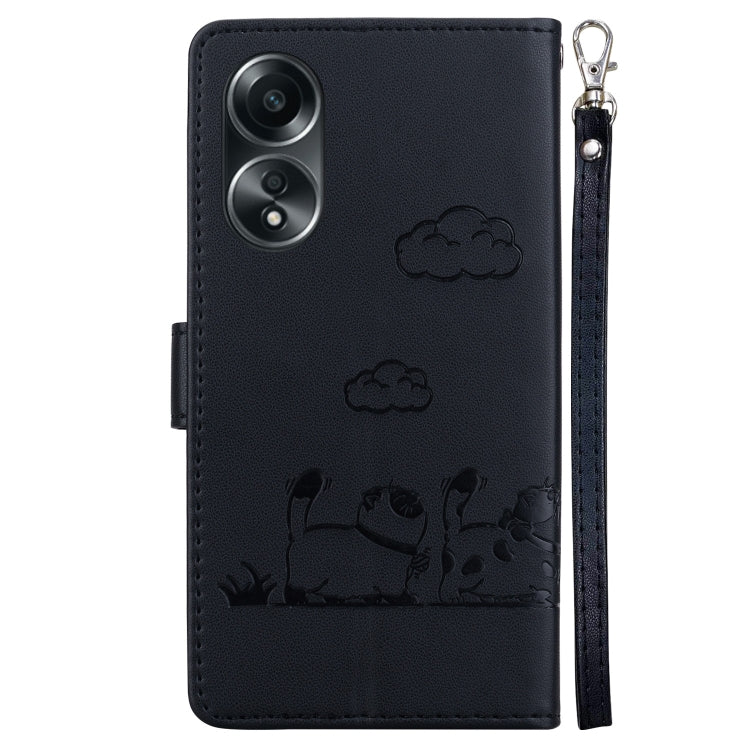 For OPPO A58 4G Cute Cats RFID Leather Phone Case