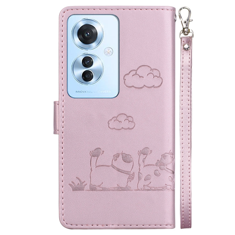 For OPPO Reno11 F Global Cute Cats RFID Leather Phone Case