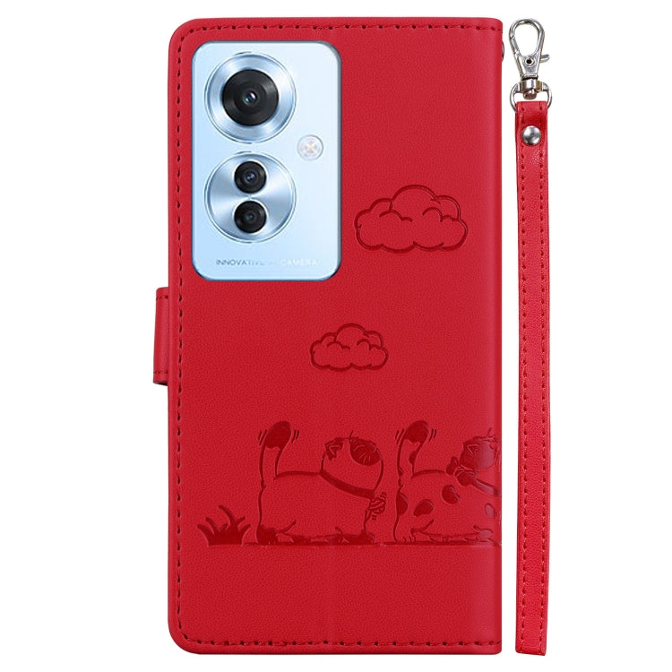For OPPO Reno11 F Global Cute Cats RFID Leather Phone Case