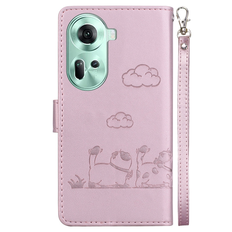 For OPPO Reno11 Global Cute Cats RFID Leather Phone Case