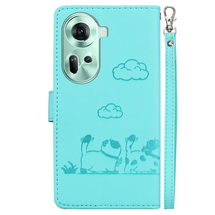 For OPPO Reno11 Global Cute Cats RFID Leather Phone Case