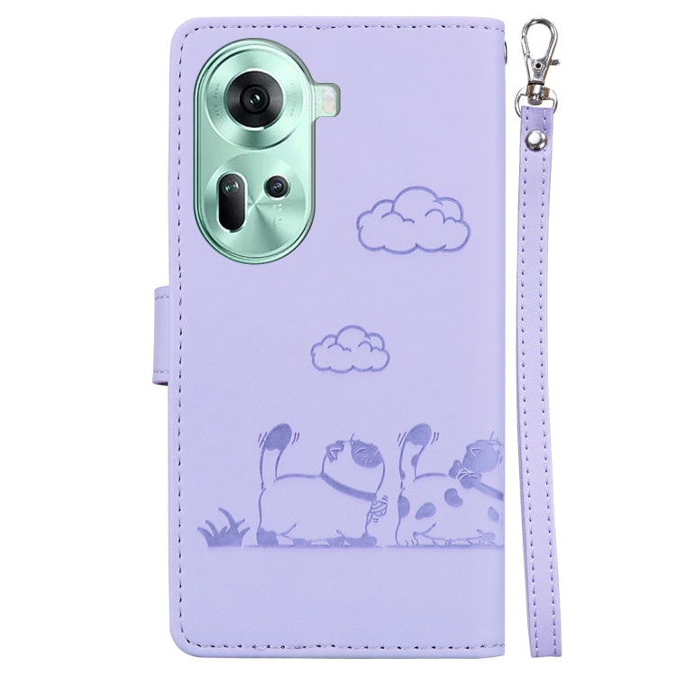 For OPPO Reno11 Global Cute Cats RFID Leather Phone Case