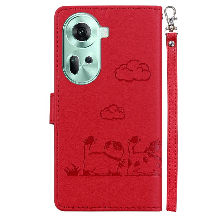 For OPPO Reno11 Global Cute Cats RFID Leather Phone Case