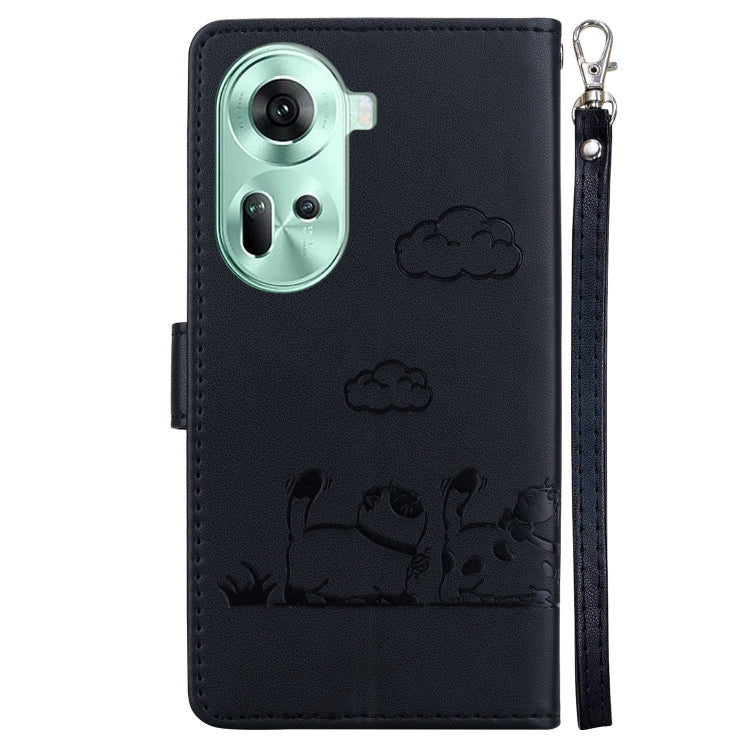 For OPPO Reno11 Global Cute Cats RFID Leather Phone Case