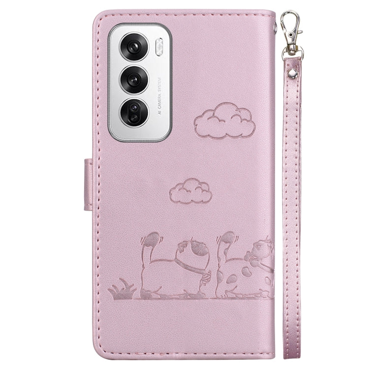 For OPPO Reno12 5G Global Cute Cats RFID Leather Phone Case