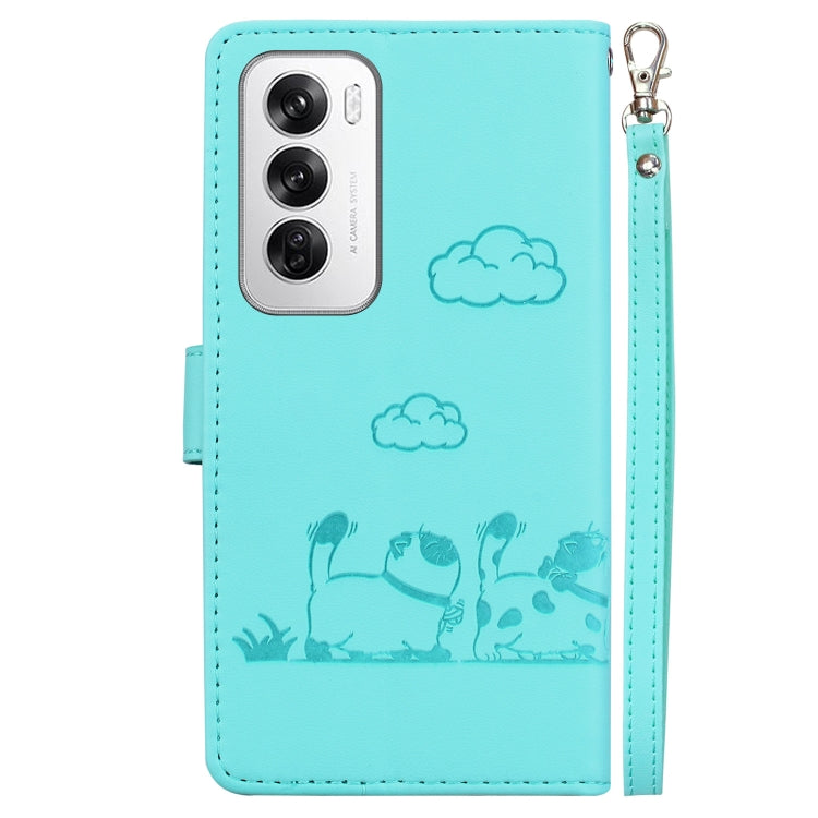 For OPPO Reno12 5G Global Cute Cats RFID Leather Phone Case
